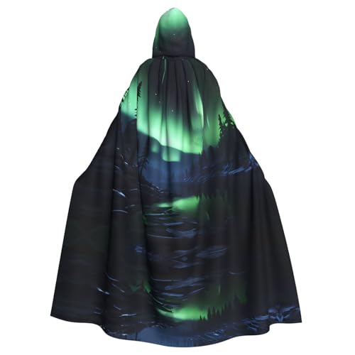 WDXQHY Northern Lights Halloween-Umhang mit Kapuze, Volldruck, Polyester, Kostüm, Umhang für Cosplay-Partys, Maskeraden, Comic-Cons, leicht, bequem, kein Juckreiz, Stoff mit Bindeverschluss von WDXQHY