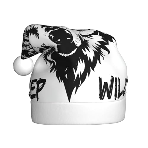 WDXQHY Plüsch-Weihnachtsmütze für Erwachsene, Motiv: Keep the Wolf wild, festliche Feiertagsdekoration und Partyzubehör, Weihnachtsmütze für Erwachsene, Feiertagsparty-Dekorationen WDXQHY Plüsch-Weihnachtsmütze für Erwachsene, Motiv: Keep the Wolf wild, festliche Feiertagsdekoration und Partyzubehör, Weihnachtsmütze für Erwachsene, Feiertagsparty-Dekorationen von WDXQHY