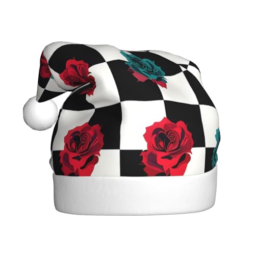 WDXQHY Rosen auf einem Schachbrett für Erwachsene, Plüsch-Weihnachtsmütze, festliche Feiertagsdekoration und Partyzubehör, Weihnachtsmütze für Erwachsene, Feiertagsparty-Dekorationen WDXQHY Rosen auf einem Schachbrett für Erwachsene, Plüsch-Weihnachtsmütze, festliche Feiertagsdekoration und Partyzubehör, Weihnachtsmütze für Erwachsene, Feiertagsparty-Dekorationen von WDXQHY