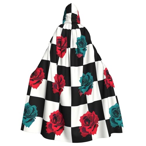 WDXQHY Roses on a chessboard Adult Halloween Cloak with Hood Comfortable Elastic Party Cape Perfect for Costumes Cosplay Halloween Parties Hooded Cloak WDXQHY Roses on a chessboard Adult Halloween Cloak with Hood Comfortable Elastic Party Cape Perfect for Costumes Cosplay Halloween Parties Hooded Cloak von WDXQHY