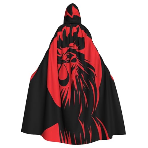 WDXQHY Roter Hühnerkopf-Umhang mit Kapuze, Volldruck, Polyester, Kostüm-Umhang für Cosplay-Partys, Maskeraden, Comic-Cons, leicht, bequem, kein Juckreiz, Stoff mit Bindeverschluss von WDXQHY
