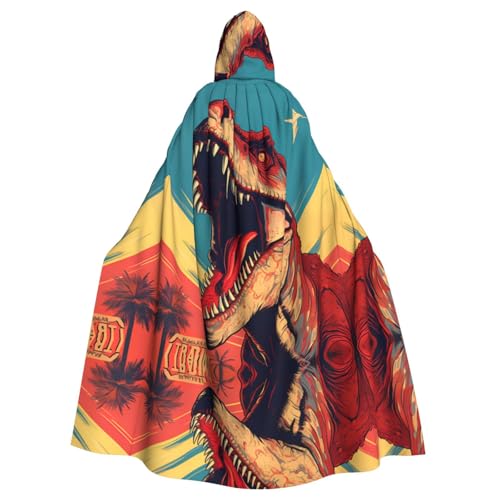 WDXQHY Scharfe Zähne eines T-Rex Halloween-Kapuzenumhangs, Volldruck, Polyester, Kostüm, Umhang für Cosplay-Partys, Maskeraden, Comic-Cons, leicht, bequem, kein Juckreiz, Stoff mit Bindeverschluss von WDXQHY