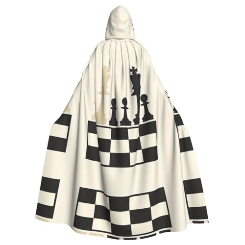 WDXQHY Schwarz-weißer Schach-Umhang mit Kapuze, Volldruck, Polyester, Kostüm-Umhang für Cosplay-Partys, Maskeraden, Comic-Cons, leicht, bequem, kein Juckreiz, Stoff mit Bindeverschluss von WDXQHY