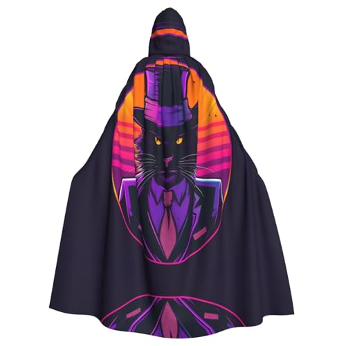 WDXQHY Schwarze Katze im Hut, Halloween-Kapuzenumhang, Volldruck, Polyester, Kostüm, Umhang für Cosplay-Partys, Maskeraden, Comic-Cons, leicht, bequem, kein Juckreiz, Stoff mit Bindeverschluss WDXQHY Schwarze Katze im Hut, Halloween-Kapuzenumhang, Volldruck, Polyester, Kostüm, Umhang für Cosplay-Partys, Maskeraden, Comic-Cons, leicht, bequem, kein Juckreiz, Stoff mit Bindeverschluss von WDXQHY