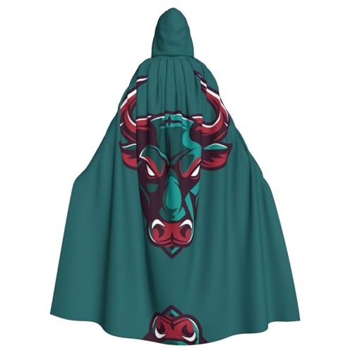 WDXQHY Starker Cow-Kopf-Umhang mit Kapuze, Volldruck, Polyester, Kostüm, Umhang für Cosplay-Partys, Maskeraden, Comic-Cons, leicht, bequem, kein Juckreiz, Stoff mit Bindeverschluss von WDXQHY