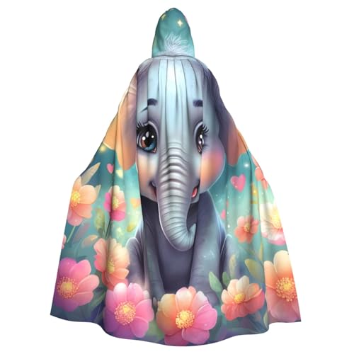 WDXQHY Süßer kleiner Elefant für Erwachsene, Halloween-Umhang mit Kapuze, bequemer, elastischer Party-Umhang, perfekt für Kostüme, Cosplay, Halloween-Partys, Kapuzenumhang von WDXQHY