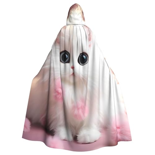 WDXQHY Süßer kleiner Milchkatzen-Halloween-Umhang mit Kapuze, bequemer, elastischer Party-Umhang, perfekt für Kostüme, Cosplay, Halloween, Partys, Kapuzenumhang von WDXQHY