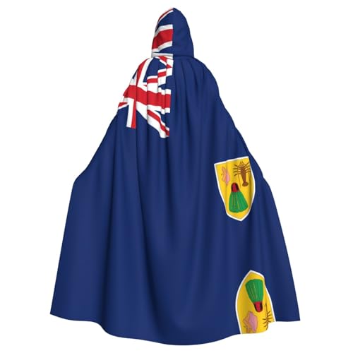 WDXQHY Umhang mit der Flagge der Turks- und Caicosinseln, Halloween-Kapuzenumhang, Volldruck, Polyester, Kostüm, Umhang für Cosplay-Partys, Maskeraden, Comic-Cons, leicht, bequem, kein Juckreiz, Stoff von WDXQHY