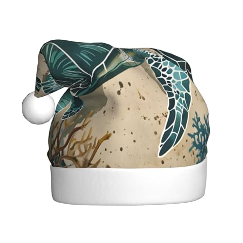 WDXQHY Weihnachtsmütze für Erwachsene, Retro-Schildkröten und das Meer, Plüsch, festliche Feiertagsdekoration und Partyzubehör, Weihnachtsmütze für Erwachsene, Feiertagsparty-Dekorationen WDXQHY Weihnachtsmütze für Erwachsene, Retro-Schildkröten und das Meer, Plüsch, festliche Feiertagsdekoration und Partyzubehör, Weihnachtsmütze für Erwachsene, Feiertagsparty-Dekorationen von WDXQHY