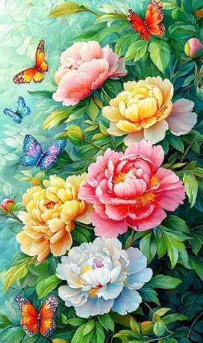 Colour Puzzle - Peonys and Butterflys Painting - Für Ältere Menschen Gedächtnis Kognitions Spiele - Erwachsene Familie Stress Relief Spielzeug - Wand Dekoration - Puzzle 1000 Teile Kq454Zp von WDZFF