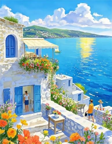 Puzzle 1000 Teile - Seaside Towns Art Oil Painting - Für Erwachsene Familie Stress Relief Puzzle Spielzeug - Personalisiertes Herausfürderungs Spielzeug Für Erwachsene Dekoration Kq312Zp von WDZFF