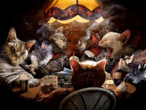WDZFF Cat Playing Pokers Oil Painting, 1000 Stück Puzzles, Für Personalisiertes Puzzle Spielzeug Für Erwachsene, Spaß Für Erwachsene Herausforderung Spielzeug Sx59Zp von WDZFF