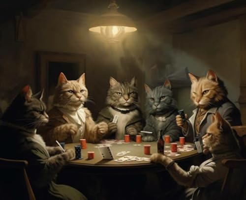 WDZFF Cat Playing Pokers Oil Painting, 1000 Stück Puzzles, Für Personalisiertes Puzzle Spielzeug Für Erwachsene, Spaß Für Erwachsene Herausforderung Spielzeug Sx60Zp von WDZFF