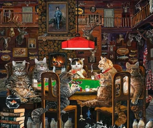 WDZFF Cat Playing Pokers Oil Painting, 1000 Stück Puzzles, Für Personalisiertes Puzzle Spielzeug Für Erwachsene, Spaß Für Erwachsene Herausforderung Spielzeug Sx62Zp von WDZFF