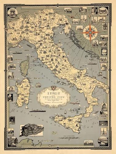 WDZFF Jigsaw Puzzle 1000 Stück Vintage Art Karte Von Italien Hölzerne Bunte Fähigkeit Spiel Für Die Ganze Familie Erwachsene Tq154Xz von WDZFF