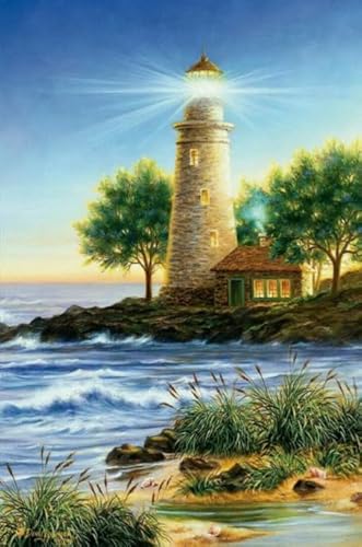 WDZFF Lighthouses Seaside Scenery Art Painting ，Puzzle 1000 Teile ，Wand Kunst Dekoration，Ältere Menschen Gedächtnis Kognitions Spiele ，Familie Spaß Herausfürderung Spielzeug Kq52Zp von WDZFF