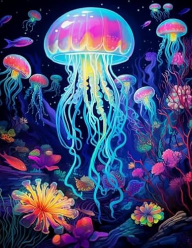 WDZFF Puzzle 1000 Teile - Für Personalisiertes Puzzle-Spielzeug Für Kinder Und Erwachsene - Colour Sea Animals Jellyfish Plakats - Erwachsene Stressabbau Spiel Kunst Bild Kq343Zp von WDZFF