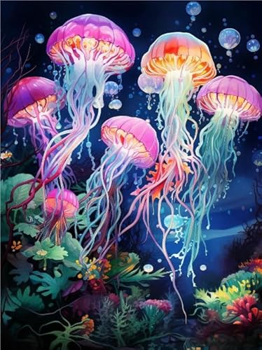 WDZFF Puzzle 1000 Teile - Für Personalisiertes Puzzle-Spielzeug Für Kinder Und Erwachsene - Colour Sea Animals Jellyfish Plakats - Erwachsene Stressabbau Spiel Kunst Bild Kq345Zp von WDZFF