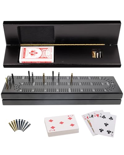 WE Games Cribbage-Brett mit Wäscheklammern, Schrank-Stil, hölzernes Cribbage-Set mit Spielkarten und 9 Metallklammern, Spiele für Paare, Date-Nacht und Familienspielabend, Reise-Cribbage-Brett von WE Games