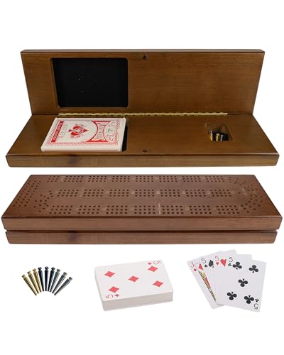WE Games Klappdeckel-Set aus Massivholz in Nussbaum-Farbe, 3 durchgehende Bretter mit leicht zu greifenden Dübeln, Karten und Stauraum von WE Games