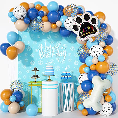 Paw Luftballon Girlande, 100 Stück Blau Orange Girlande Kit, Hund Pfote und Knochen geformte Folienballons für Junge Mädchen Geburtstag Party Baby Dusche Dekorationen von WEALLIN