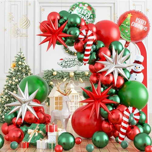 Balloon Arch Girlande Weihnachts,99 Stück Süßigkeiten Weihnachten Luftballons Garland Kit mit Weihnachts Luftballons Rot und Grün,Zuckerstange und Stern Folienballon für Weihnachten Holiday Party Deko von WEALLIN