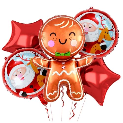 WEALLIN Weihnachten Luftballon Dekoration Set, 5 PCS Weihnachten Folienballons, Weihnachten Party Luftballon, Rote Sterne Folienballons für Weihnachten neue Jahr Party Dekoration von WEALLIN
