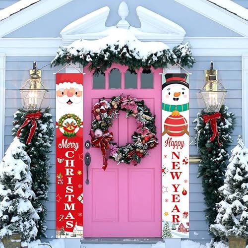 WEALLIN Weihnachten Tür Dekorationen, Frohes neues Jahr Türbanner, Weihnachten Tür Banner, Weihnachtsmann Schneemann Weihnachten hängende Dekoration für Indoor Outdoor Haus Tür Wand Garten Dekoration von WEALLIN