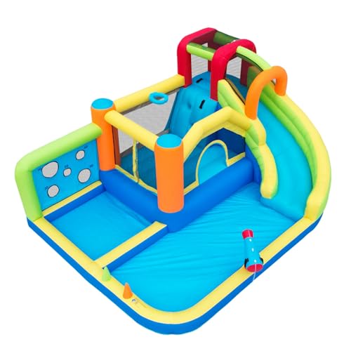 Große aufblasbare Hüpfburg mit Wasserrutsche, Trampolin, Kletterwand, Basketballkorb, Ringwurfspiel, Wurfpunktwand, Wasserbecken, Wasserpistolen, inklusive 450W-Gebläse, Outdoor-Spielplatz Große aufblasbare Hüpfburg mit Wasserrutsche, Trampolin, Kletterwand, Basketballkorb, Ringwurfspiel, Wurfpunktwand, Wasserbecken, Wasserpistolen, inklusive 450W-Gebläse, Outdoor-Spielplatz von WEALTHOUSE