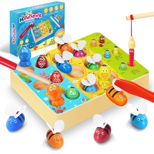 WEARXI Montessori Spielzeug ab 2 Jahre, 3 in 1 Motorikspielzeug Magnetische Angelspiel, Spiele ab 2 Jahre, Montessori Spielzeug 2 Jahre,Kleine Geschenke für Kinder ab 2 Jahre,Geschenke zur Einschulung von WEARXI