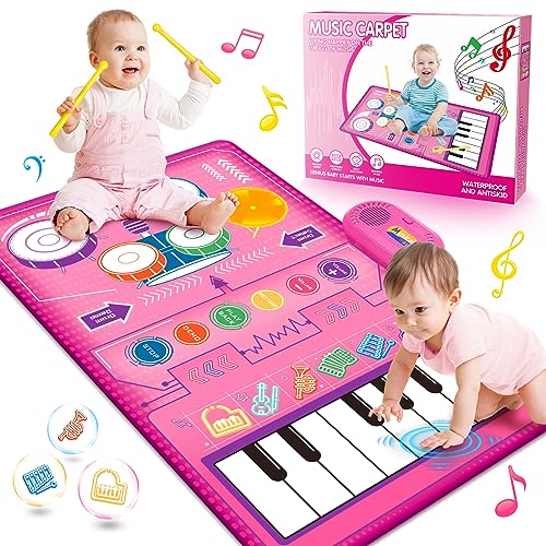 WEARXI Baby Spielzeug ab 1 Jahr Musikmatte & Trommel 2 in 1, Kinderspielzeug ab 1 Jahr, Geschenk 1 Jahr Junge Mädchen, Geburtstag Mädchen Junge ab 2 3 Jahre, Weihnachts Geschenke für Mädchen von WEARXI