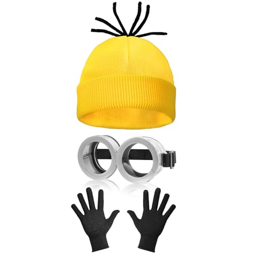 WEARXI Halloween Kostüm, Halloween Kostüm Damen, 3 Stück Gelbes Kostüm Set, Karneval Kostüm Damen Erwachsene für Halloween Party Cosplay für Damen Herren Kinder, Mütze Brille Handschuhe Set WEARXI Halloween Kostüm, Halloween Kostüm Damen, 3 Stück Gelbes Kostüm Set, Karneval Kostüm Damen Erwachsene für Halloween Party Cosplay für Damen Herren Kinder, Mütze Brille Handschuhe Set von WEARXI