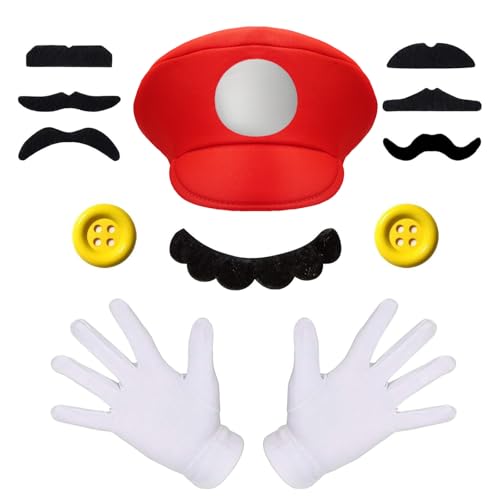 WEARXI Mario Kostüm Accessories, Mario Kostüm Kinder, Halloween Kostüm Kinder Herren, Karneval Kostüm Herren, Faschingskostüme Männer, Fasching Kostüme Herren Kostüm Set Deko von WEARXI