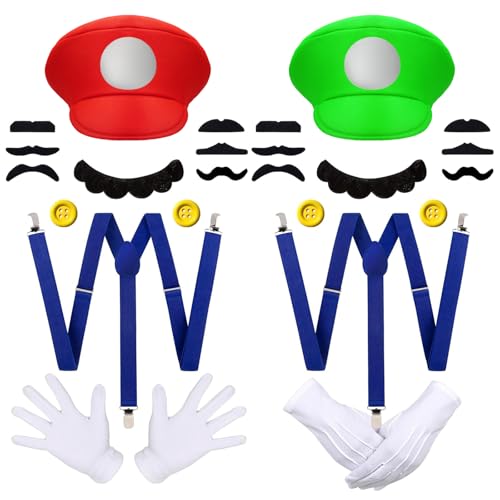 WEARXI Mario Luigi Kostüm Accessories, Mario Kostüm Kinder, Halloween Kostüm Kinder Herren, Karneval Kostüm Herren, Fasching Kostüme Herren Kostüm Set Deko Hosenträger WEARXI Mario Luigi Kostüm Accessories, Mario Kostüm Kinder, Halloween Kostüm Kinder Herren, Karneval Kostüm Herren, Fasching Kostüme Herren Kostüm Set Deko Hosenträger von WEARXI