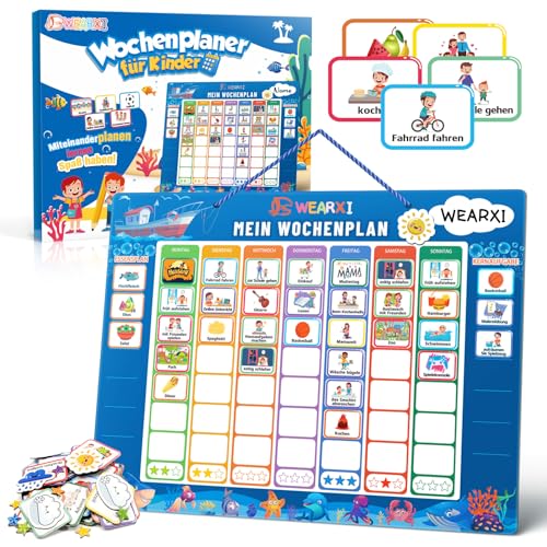 WEARXI Wochenplaner Kinder - Montessori Magnettafel Kinder inkl. 304 Magnete, Kordel, Stift & Aufbewahrungstasche, Belohnungstafel Kinder, Einschulung Junge mädchen, Montessori Spielzeug ab 3 Jahre WEARXI Wochenplaner Kinder - Montessori Magnettafel Kinder inkl. 304 Magnete, Kordel, Stift & Aufbewahrungstasche, Belohnungstafel Kinder, Einschulung Junge mädchen, Montessori Spielzeug ab 3 Jahre von WEARXI
