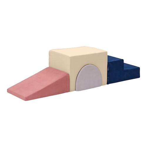 WEB2O Motoriklauf für Kinder, 4 modulare Elemente, Marineblau, Rosa, Beige, Grau, abnehmbarer Bezug, Schaumstoff mit hoher Dichte von WEB2O