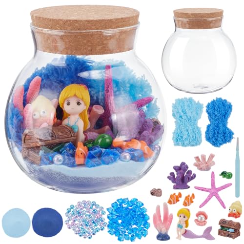 WEBEEDY DIY Meerjungfrau Terrarium Set Garten Pflanze Terrarium Glas Mini Garten Terrarium Set Füllbar Glasflaschen Für Erwachsene Mit Perlen Nixe Kristalle Koralle Handgemachtes Geschenk Für Frauen von WEBEEDY