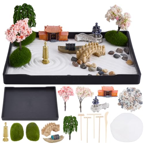 WEBEEDY Mini Japanischer Zen Garten Für Den Schreibtisch Mini Japanischer Desktop Sandbox Mit Rechen Enthalten Künstlicher Baum Pagode Brücke Für Büro Heim Desktop Entspannungsdeko 21x15.7cm WEBEEDY Mini Japanischer Zen Garten Für Den Schreibtisch Mini Japanischer Desktop Sandbox Mit Rechen Enthalten Künstlicher Baum Pagode Brücke Für Büro Heim Desktop Entspannungsdeko 21x15.7cm von WEBEEDY