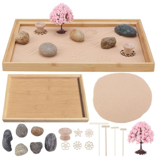 WEBEEDY Mini Zen Garten Für Schreibtisch Das Büro Japanischer Zen Garten Dekor Desktop Tischplatte Sandkasten Mit Sandsteinen Meditationszubehör 28X19cm Holztablett In Rechteckiger Form WEBEEDY Mini Zen Garten Für Schreibtisch Das Büro Japanischer Zen Garten Dekor Desktop Tischplatte Sandkasten Mit Sandsteinen Meditationszubehör 28X19cm Holztablett In Rechteckiger Form von WEBEEDY