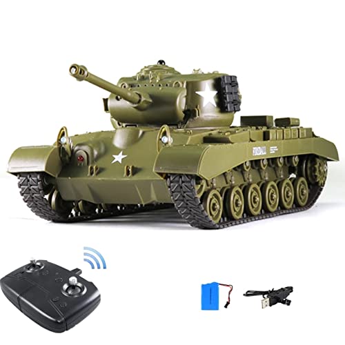 WEECOC RC Tank M26 PerShing Fahrzeuge Militär LKW RC Auto Fernbedienung Militär Battle Tank Spielzeug 320 ° Rotation Realistische Sounds Großes Geschenk für Kinder Jungen (grün) von WEECOC