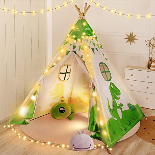 WEEKSUN Tipi Zelt für Kinder mit Große Gepolsterter Matte & Lichterkette Faltbar Indianer Tipi Spielzelt Baumwolle Kinderzelt für Drinnen Draußen von WEEKSUN