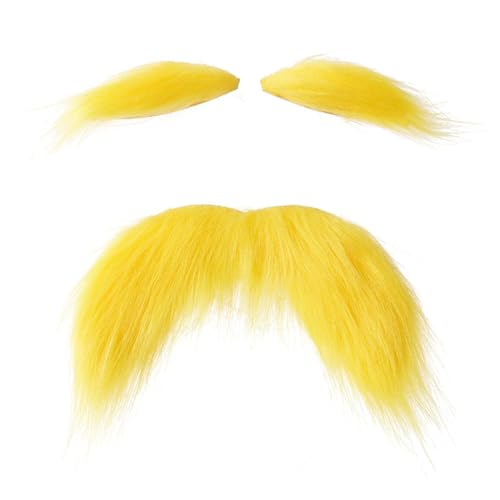 Gelbe Schnurrbart und Augenbrauen Set Cosplay Kostüm gefälschter Bart ＆ Augenbrauen selbstklebend für Erwachsene Halloween Kostümzubehör Party Karneval von WEESTAAMO