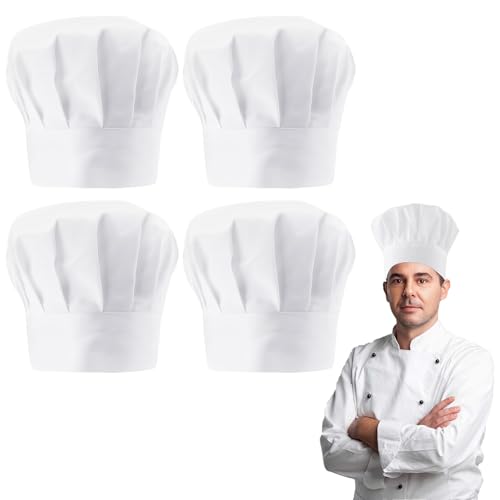 WEFHEF 4 Stück Weiß Kochmütze Herren Verstellbar Kochmütze Unisex Kochhut Männer Damen Erwachsene Kochhaube Herren mit Gummiband Koch Kopfbedeckung Chef Hut Chef Hat Küchenmütze für Café Hotel WEFHEF 4 Stück Weiß Kochmütze Herren Verstellbar Kochmütze Unisex Kochhut Männer Damen Erwachsene Kochhaube Herren mit Gummiband Koch Kopfbedeckung Chef Hut Chef Hat Küchenmütze für Café Hotel von WEFHEF