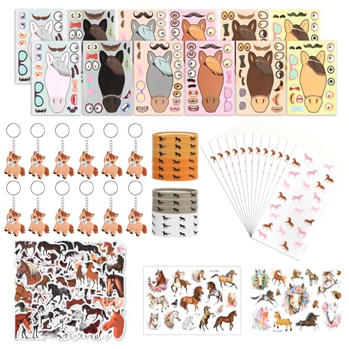 WEFINEST Pferde Mitgebsel Kindergeburtstag Set, 110 Stück Pferdedeko Fuer Kindergeburtstag, Pferdeparty Kindergeburtstag Set Mit Pferde Sticker, Schlüsselanhänger Pferd, OPP Tasche Und Armbänder WEFINEST Pferde Mitgebsel Kindergeburtstag Set, 110 Stück Pferdedeko Fuer Kindergeburtstag, Pferdeparty Kindergeburtstag Set Mit Pferde Sticker, Schlüsselanhänger Pferd, OPP Tasche Und Armbänder von WEFINEST