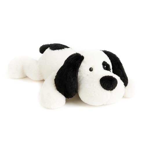 Plüschhund Kuscheltier Schwarz-Weiß – Weiches Stofftier Hund 50 cm, Liegender Kuschelhund Plüschtier, Geschenk für Kinder & Erwachsene von WEIGEDU