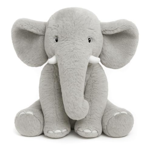 WEIGEDU Riesen-Elefanten-Stofftier, weich, kuschelig, niedlich, Elefanten-Plüschspielzeug für Mädchen, Jungen, Kindergeburtstag, 34 cm, Grau von WEIGEDU