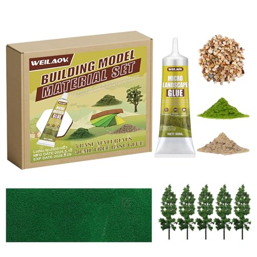 WEILAOK 50ml Modellbau Kleber +5PCS Modellbau Bäume + 2PCS Modellbau Gras + 1PCS Dekosteine Garten, Miniatur Garten, Architekturmodellbau und die Erstellung Von Mikrolandschaften von WEILAOK