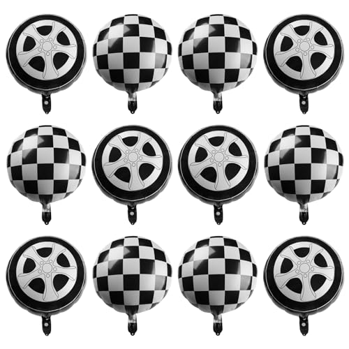 12 Stück Rennwagen Luftballon, Schwarz Weiß Karierte Flagge Ballons Rund, Autoreifen Ballon, Rennwagen Luftballon Flagge, Folienballon Reifen Ballons für Kinder Geburtstag Rennen Auto Thema Party (E) 12 Stück Rennwagen Luftballon, Schwarz Weiß Karierte Flagge Ballons Rund, Autoreifen Ballon, Rennwagen Luftballon Flagge, Folienballon Reifen Ballons für Kinder Geburtstag Rennen Auto Thema Party (E) von WEINIBAO