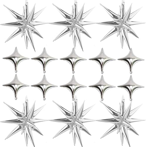 16 Stück Stern Folienballons, Stern Luftballons Silber mit 6Pcs Explosion Stern Ballon und 10Pcs Vierwinkel-Sternballon, Helium Ballon Stern für Geburtstag Babyparty Jubiläum Hochzeit Dekoration 16 Stück Stern Folienballons, Stern Luftballons Silber mit 6Pcs Explosion Stern Ballon und 10Pcs Vierwinkel-Sternballon, Helium Ballon Stern für Geburtstag Babyparty Jubiläum Hochzeit Dekoration von WEINIBAO