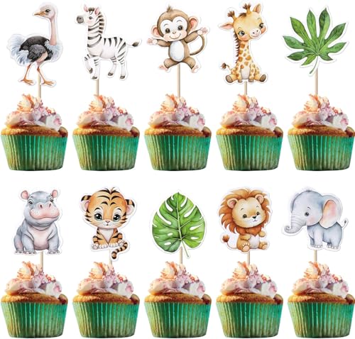 40 Stück Jungle Safari Animal Cake Toppers, Kuchendeko Tiere, Dschungel Tortendeko Tiere, Tortendeko Waldtiere Kuchen Deko, Cupcake Topper Dschungel für Kinder Geburtstag Baby Shower Dschungel Party von WEINIBAO